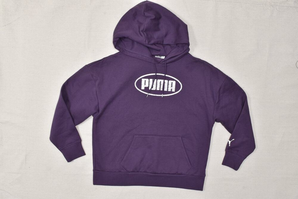 Puma Women Hoodie Size L Front Pockets Hooded Cotton Blend Purple Cotton